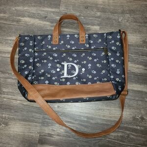 Floral Patterned Tote Bag with Tan Straps